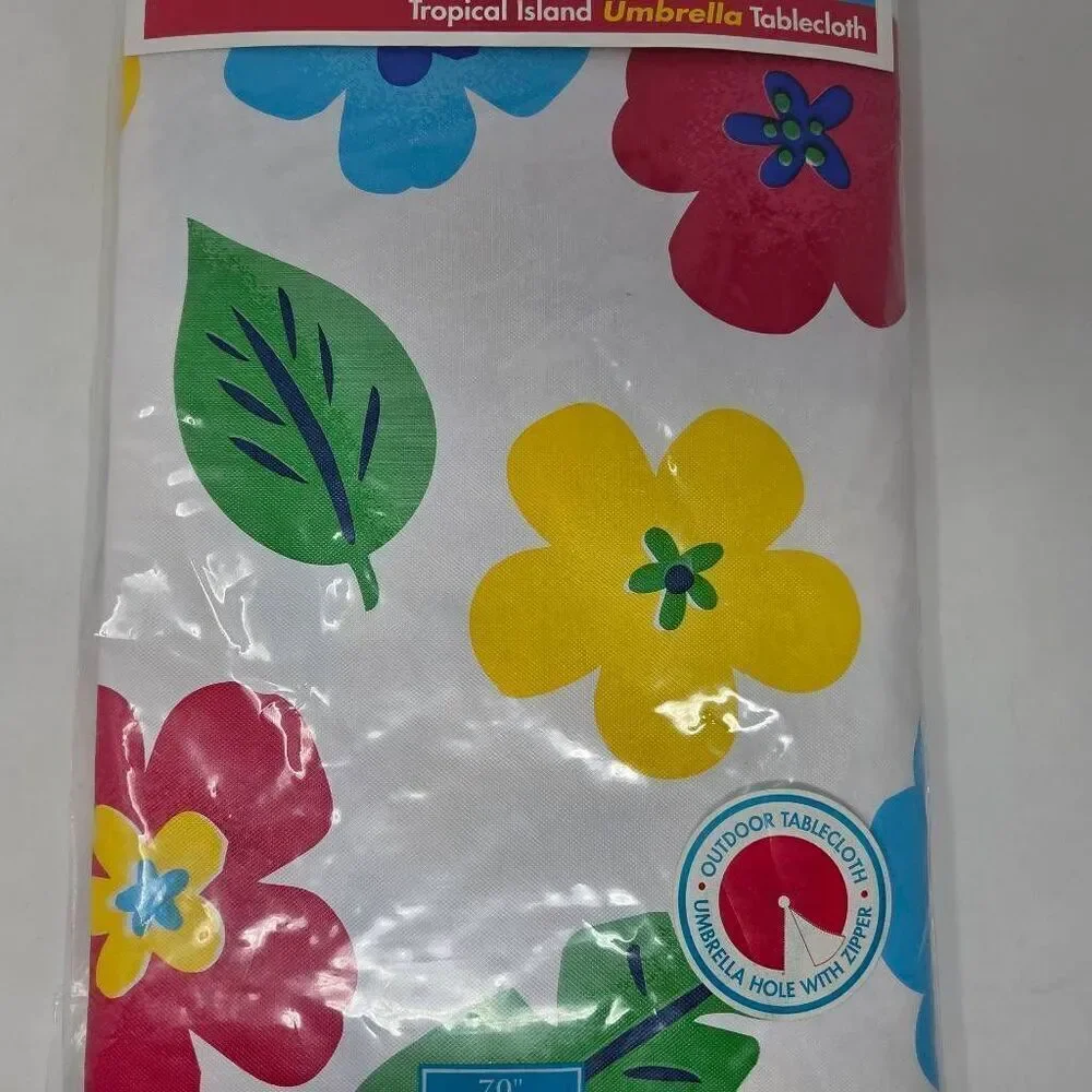 VINTAGE BED BATH & BEYOND UMBRELLA TABLECLOTH SUMMER FLORAL 70